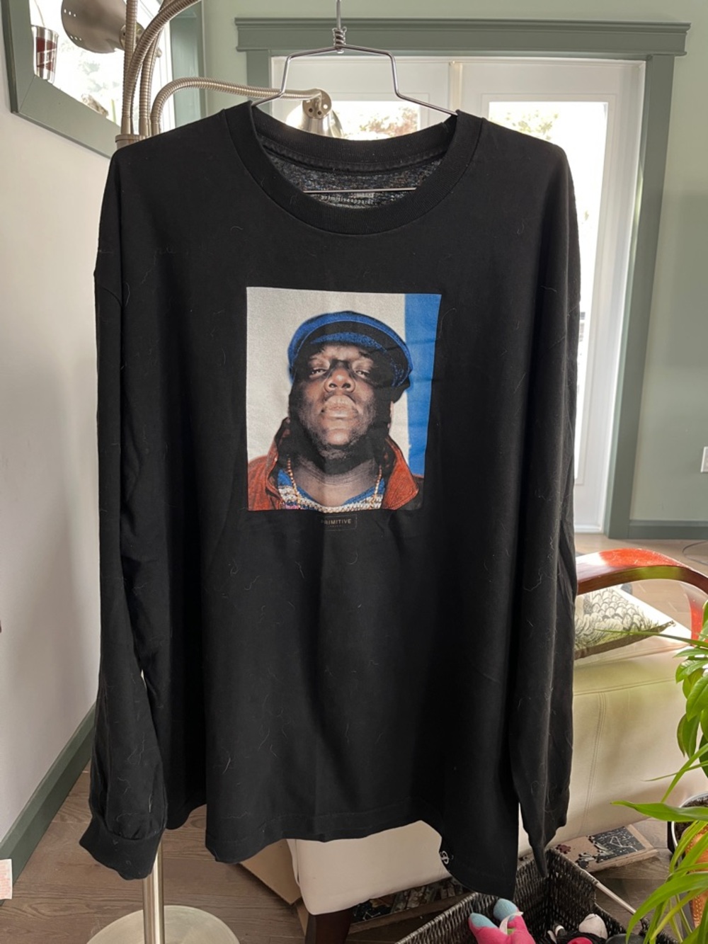 Primitive Black Long Sleeve Tee with Graphic Biggie Portrait